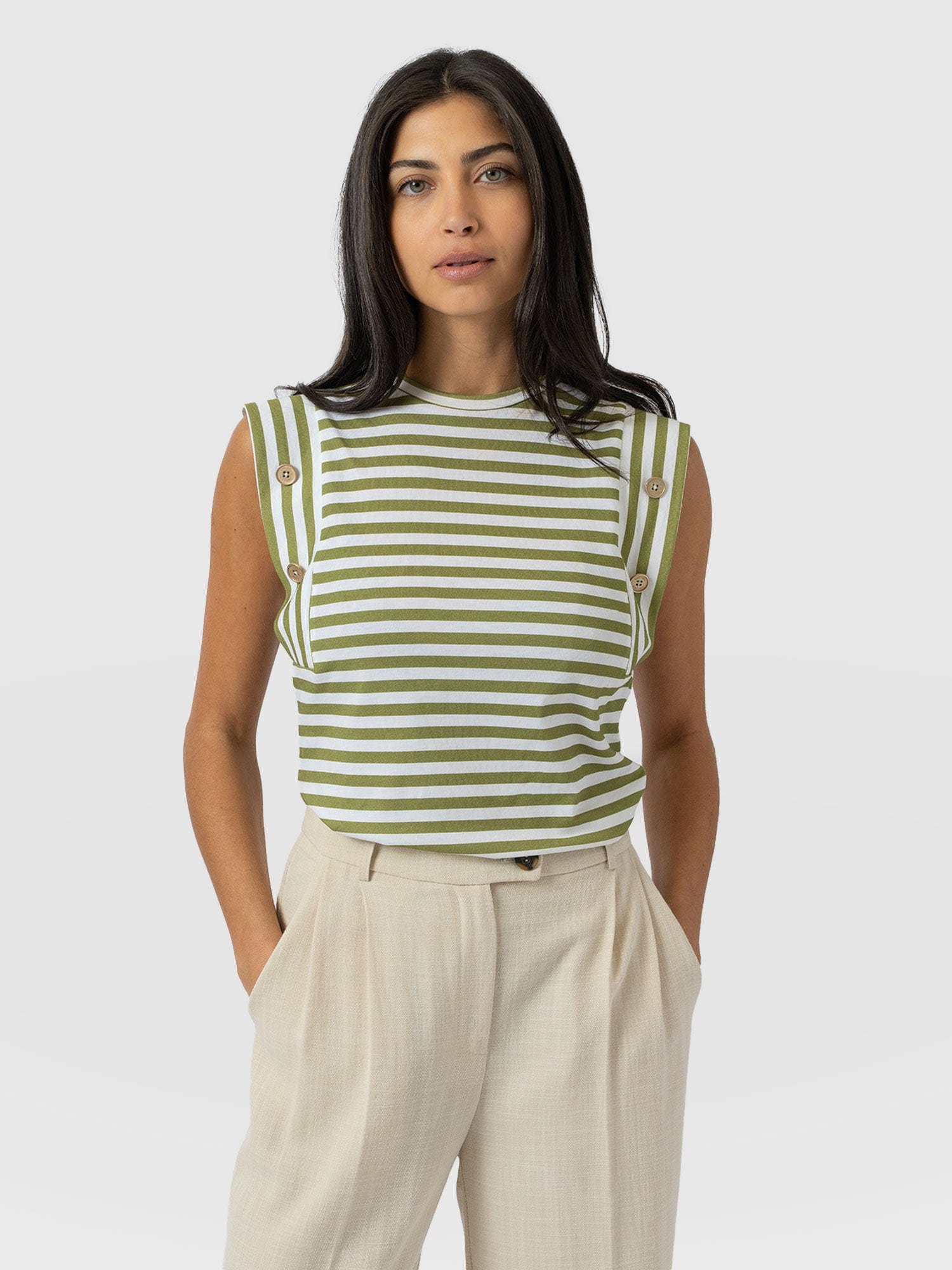 Rowan Tee - Green Stripe - Women's T-Shirts | Saint + Sofia® USA